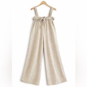 Madewell P2 Beige Linen Blend Wide Leg Jumpsuit Tie Straps